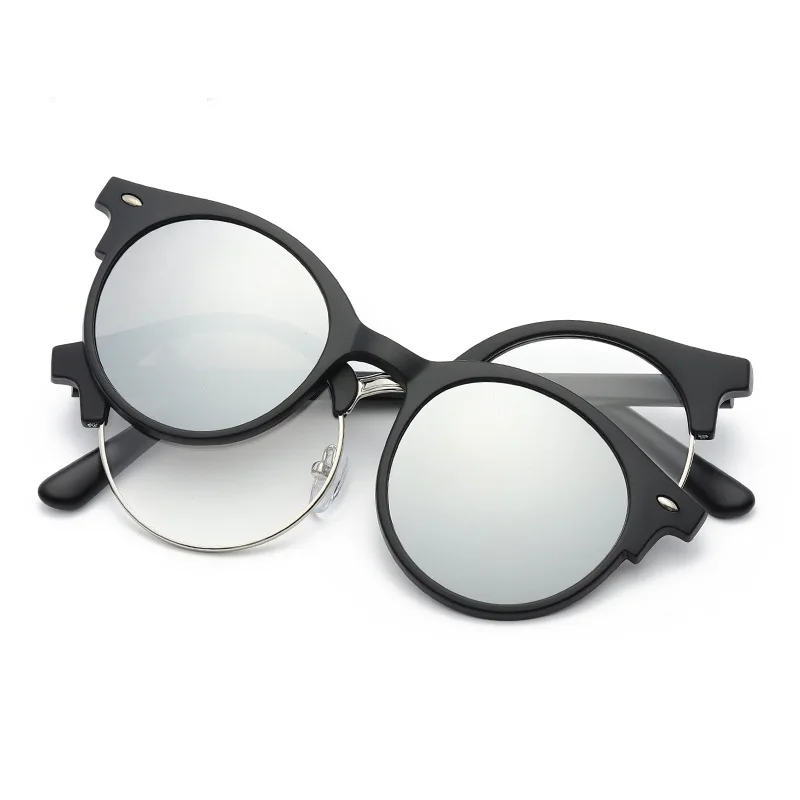 SUMONDY Myopia Glasses And Magnet Clip Sunglasses Set Prescription -0.5 to -10 Men Women Round Frame Blue Light Blocking UF159