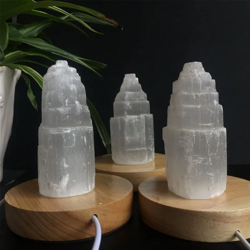 Natural quartz crystal selenite tower lamp reiki healing home decor mineral specimen collection
