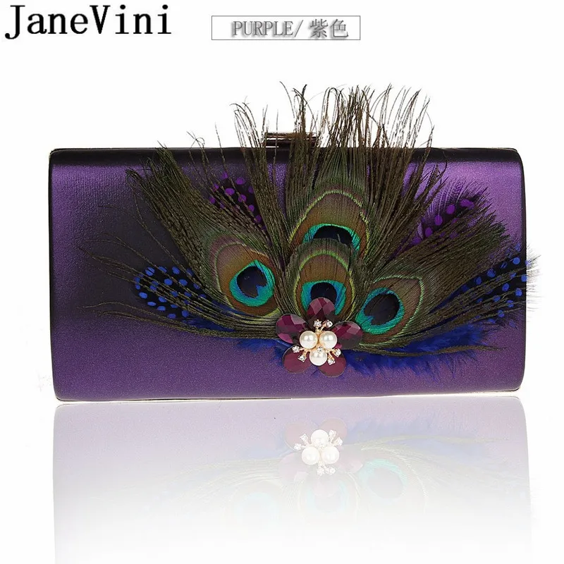 JaneVini pochette di piume di pavone rettangolo di cristallo perla borsa a tracolla borse da sera blu Royal oro borse da donna