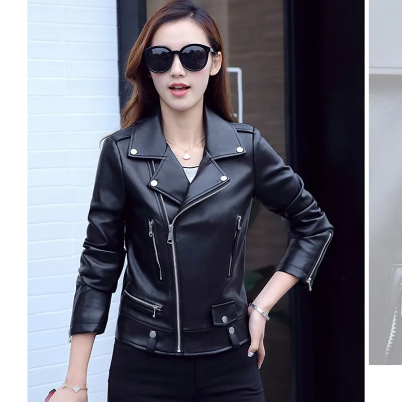 UHYTGF Luxury PU leather spring autumn leather jacket women fashion Women Slim short biker jacket Big size jaqueta de couro 313