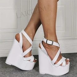 BERZIMER FASHION Women Platform Wedges Sandals Heels Ankle Strap Pumps Zapato Ladies Female Shoes Woman Large Size 39 45 47 52