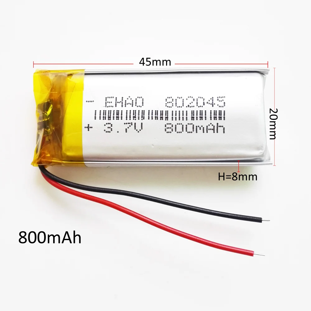 Lot 10 PCS 3.7V 800mAh Lipo Polymer Lithium Rechargeable Battery 802045 For MP3 GPS DVD Bluetooth Recorder Camera Smart Watch