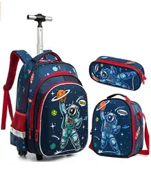 Mochila de rolamento escolar para meninas, Saco de escola primária sobre rodas, Saco de trole infantil, Lunch Bag Set with Wheels