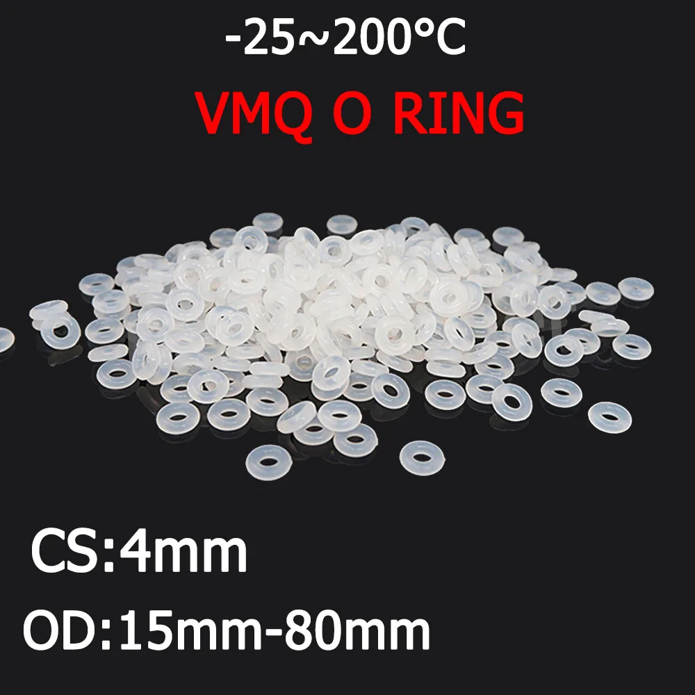 White Rubber Seal O Ring CS 4mm OD 15-80mm Heat-Resistant Food Grade VMQ Silicone O-Ring   Insulated Waterproof Washer