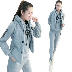 Autumn and winter new Fashion women suit women's tracksuits casual set with a hood fleece sweatshirt three pieces set