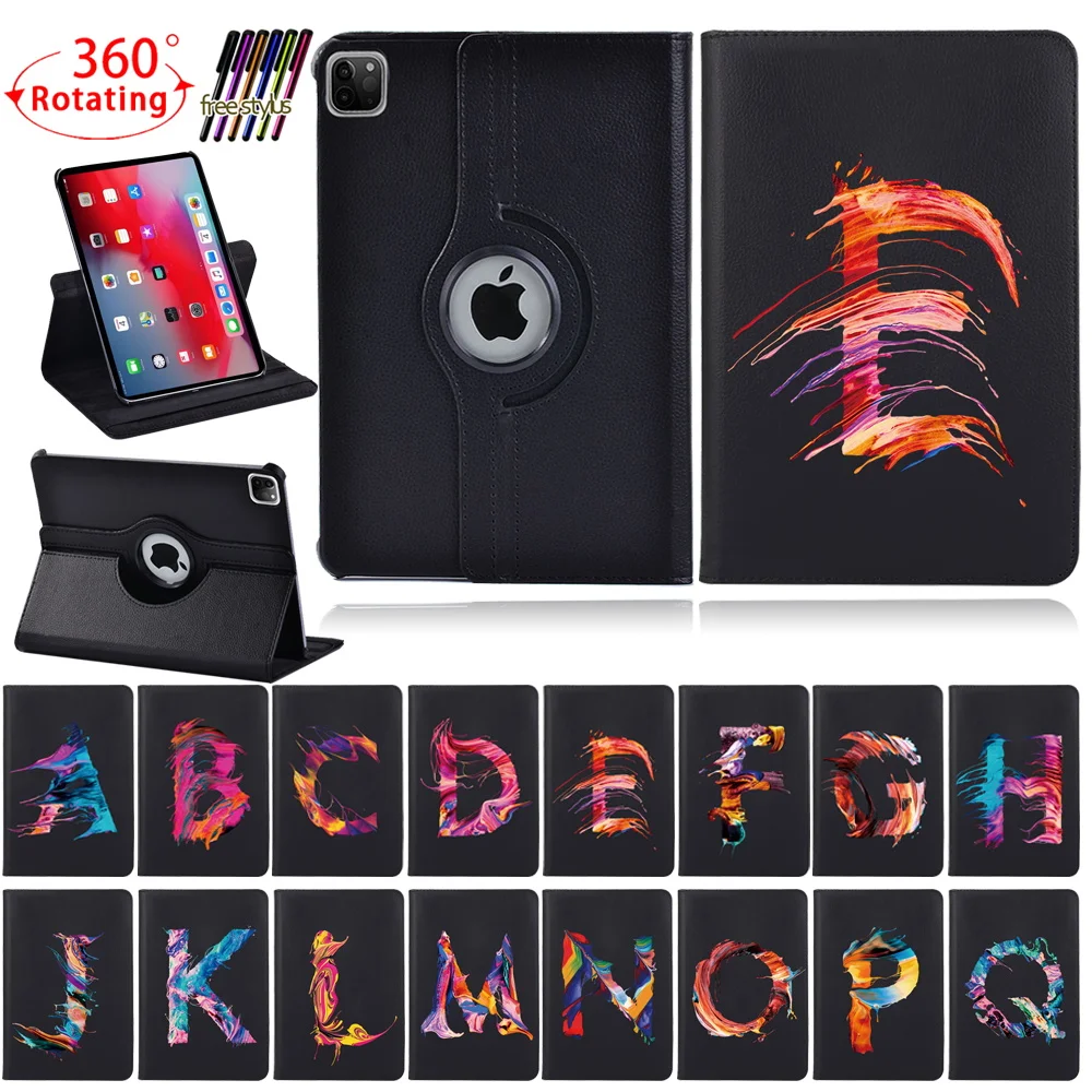 

Case for Apple IPad Air 1/2/3/4 9.7" 10.5" 10.9" - Colorful 26 letters 360 Rotating PU Leather Tablet Stand Folio Cover