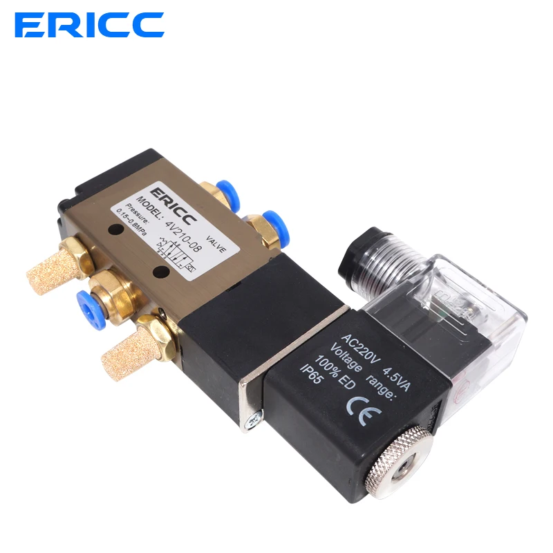 4V210-08 Air Solenoid Valve 5 Way Port 2 Position Gas Pneumatic Electric Magnetic Valve 12V 24V 220V port 1/4