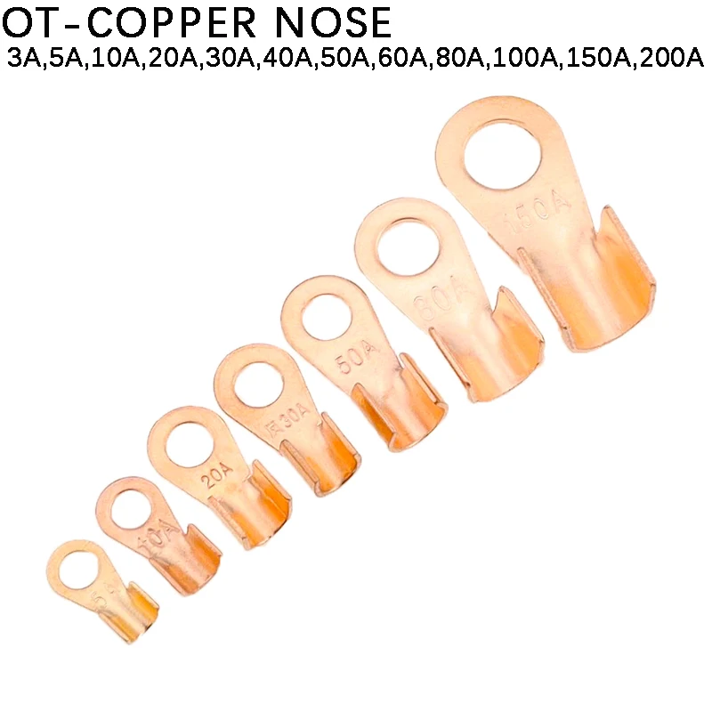 10/25PCS Terminal OT Series 10 20 30 40 50 60 80 100 150 200A Splice Wire Copper O shape Circular Naked Cable Connector Open Lug