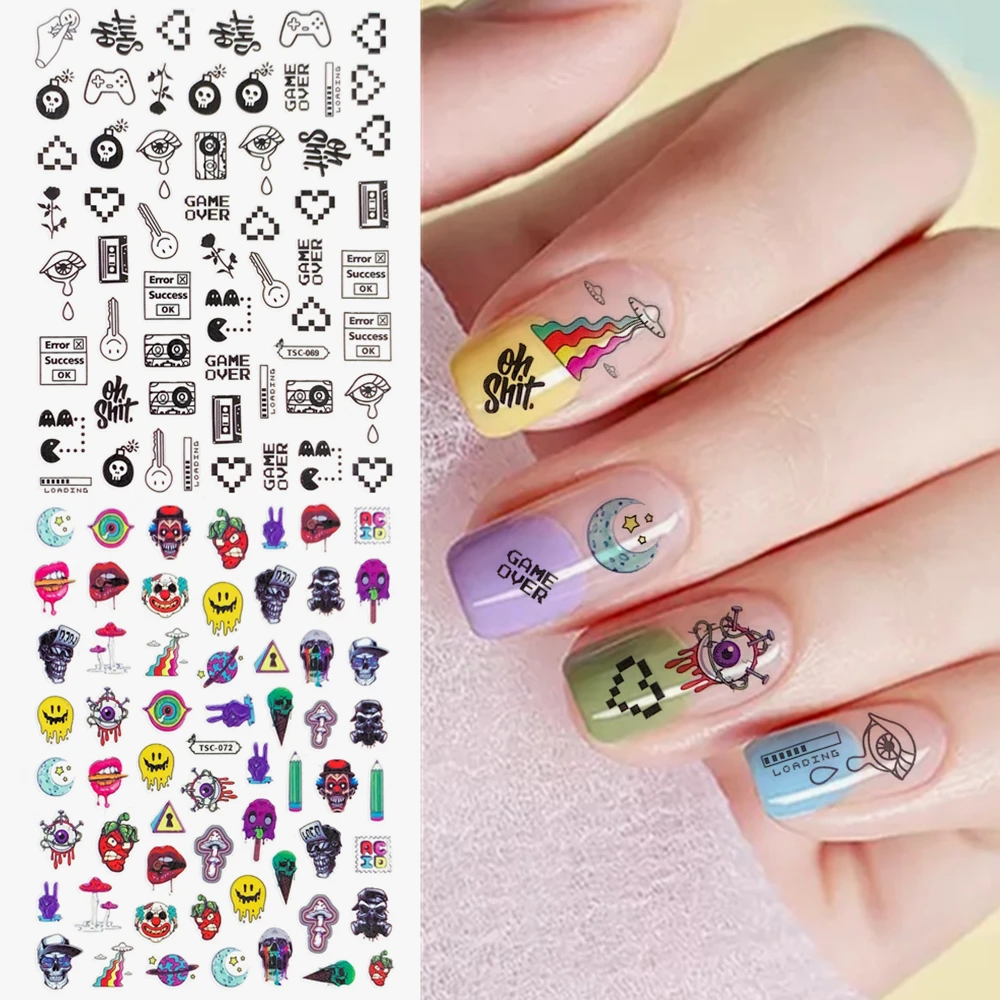 Newest TSC-069-072 game series 3d nail art stickers decal template diy nail tool decoration