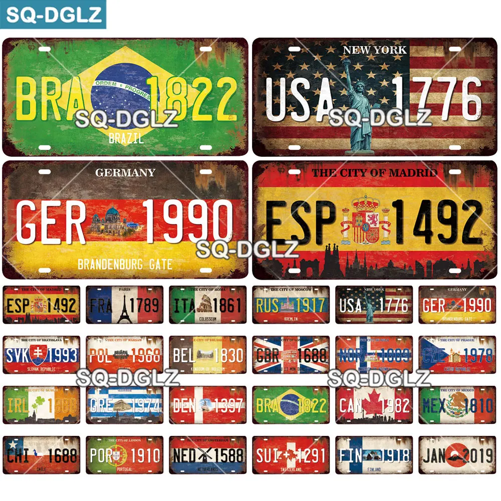 [SQ-DGLZ] Country City 15x30CM Plate Metal Sign Vintage Plaque Country Flag Tin Sign Wall Decor Bar Decor Travel Poster