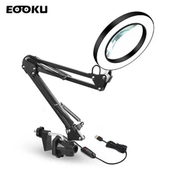 EOOKU 8W USB LED 3 Colors Table Lamp Dimming Desk Reading Light with 5X Large Magnifying Glass Magnifier Nail Beauty Light