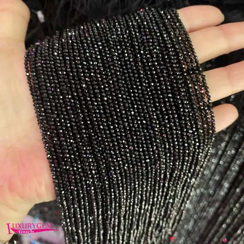 Natural Black Spinels Stone Loose Small Beads 2mm 3mm 4mm Faceted Round Shape DIY Jewelry Accessories 38cm wk331