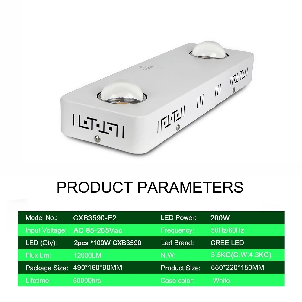 مصباح COB LED طراز CXB3590 100 وات 200 وات مصباح نمو الطيف الكامل لإضاءة نمو النباتات في الأماكن المغلقة مع طاقة Mingwei