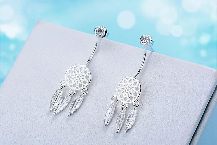 Baru Kedatangan Fashion Gantung Bulu Dreamcatcher Anting-Anting 925 Perak Anting-Anting Anting-Anting untuk Wanita Perhiasan Cantik