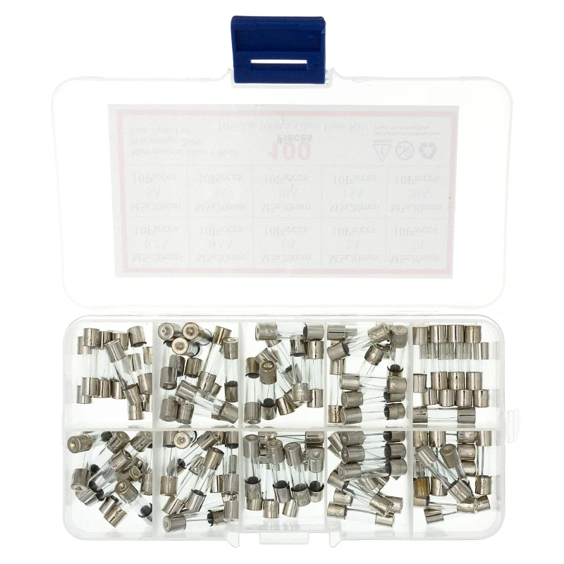 100Pcs/lot 5x20mm Quick Blow Glass Tube Fuse Assorted Kit Fast Blow Glass Fuses 250V 0.2 0.5 1 2 3 5 8 10 15 20A