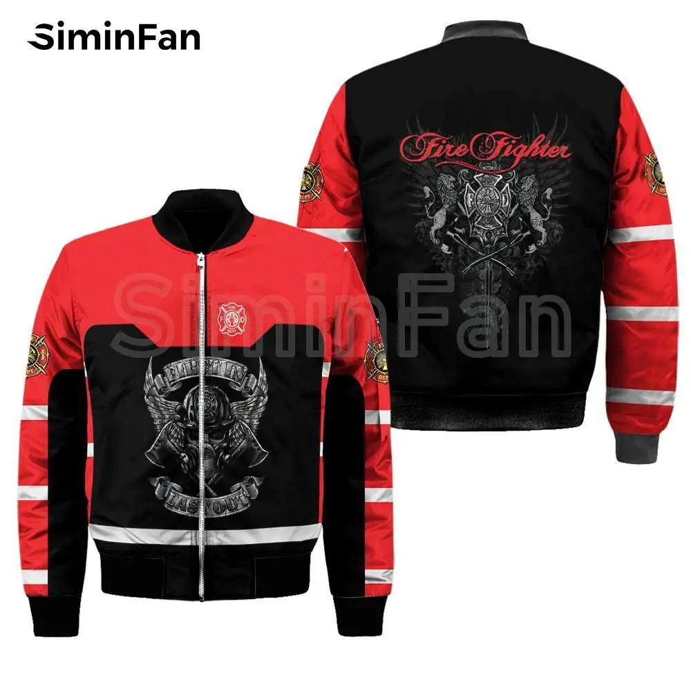 

Firefighter Red Tattoo 3D Print Mens Casual Bomber Jackets Unisex Punk Flight Jacket Harajuku Women Streetwear Winter Thick Coat