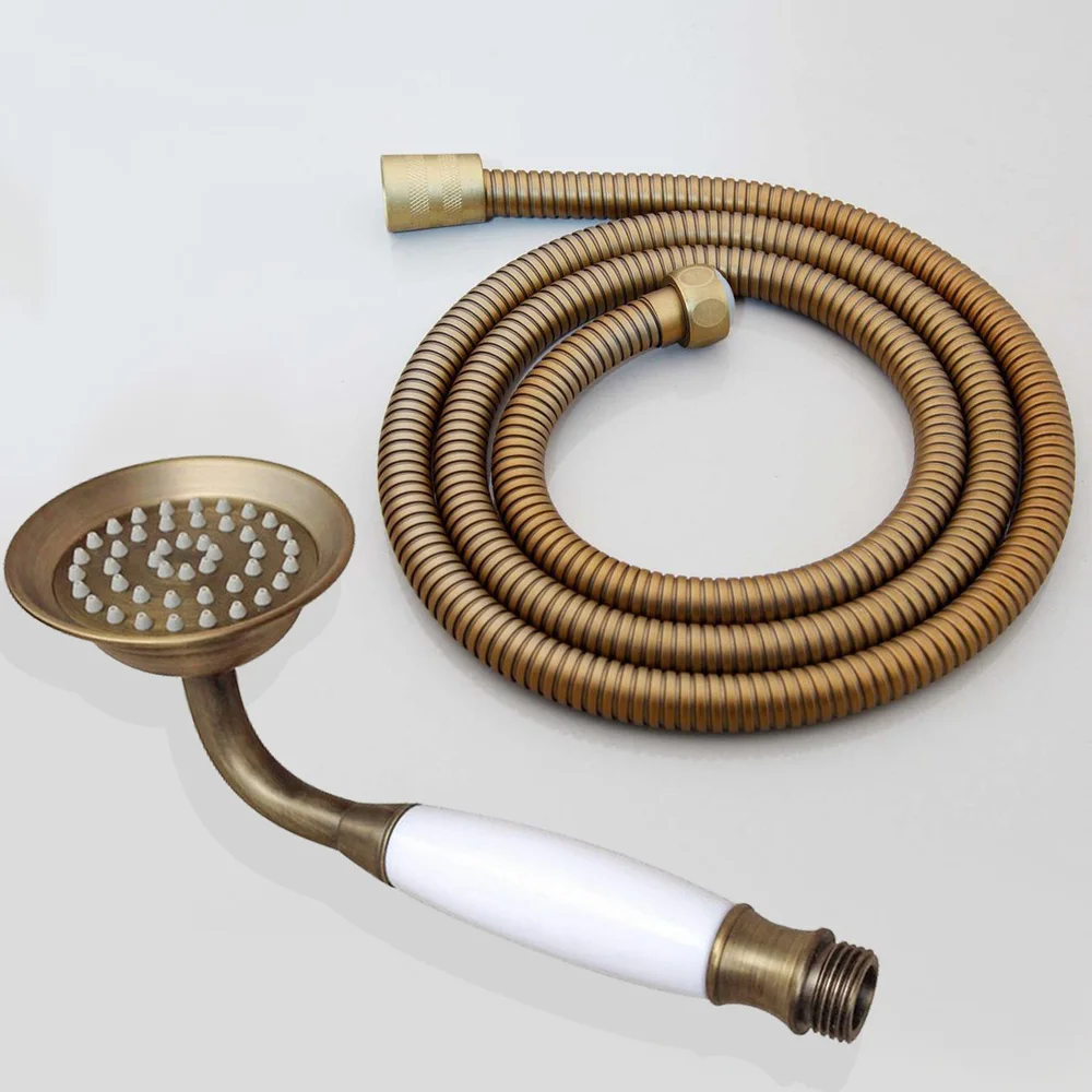 Antique Brass Shower Head Water Saving Bathroom Hand Held Shower Head Handheld Sprayer with 1.5M Hose