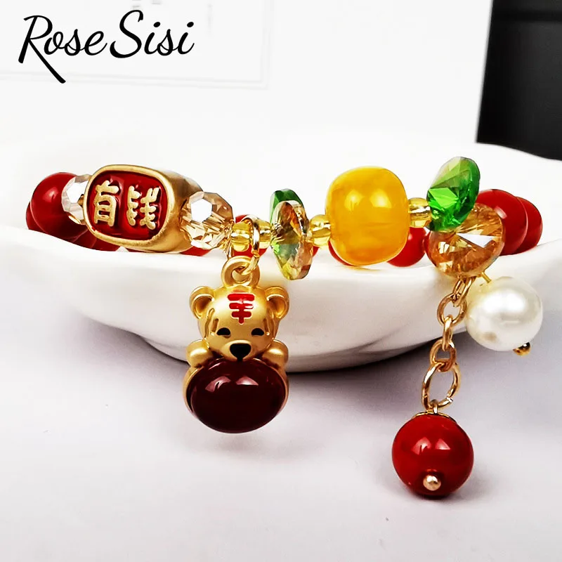 Rose sisi Chinese Style Culture 2022 Red Tiger Fortune Friendship Bracelet for women SpongeBob Tiger Bracelets jewelry for woman