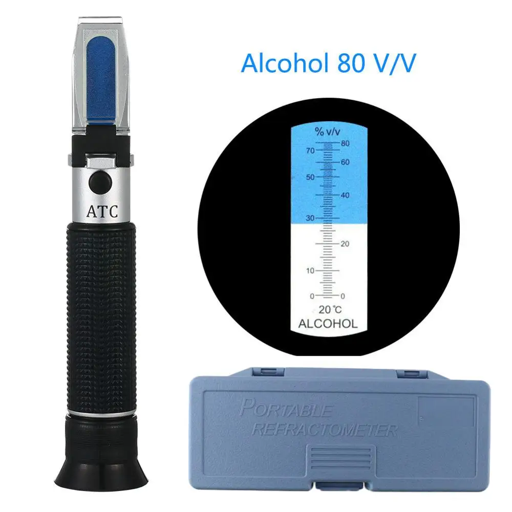 Portable Refractometer Alcohol Content Tester 0-80% V/V ATC Refractometer Liquor Concentration Meter