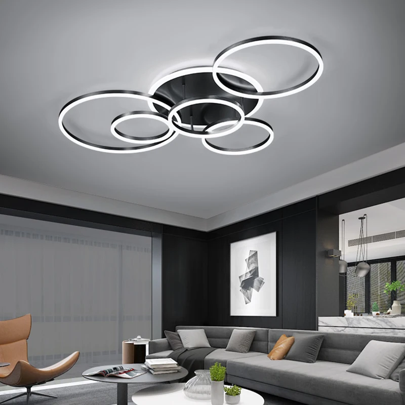 Dimmable+RC+App Rings Modern led Chandelier lamps For living Room Bedroom Study Room White/Black/Gold Chandelier lights