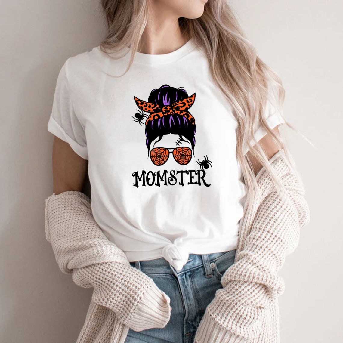 

Momster T-Shirt Halloween Shirt for Mom Funny Halloween T Shirt Mom Tshirt Graphic Tees Woman Tshirts Casual Tops T-shirt Female