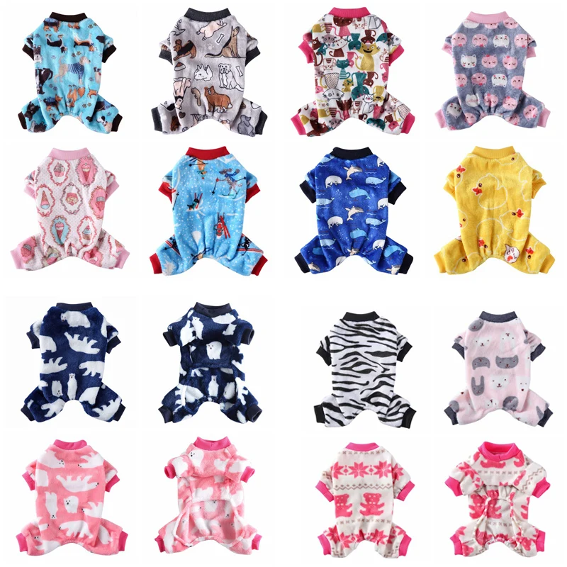 Dogs Puppy Dog Cat Dog Clothes Print Warm Jumpsuits Coat Dog Pajamas Winter For Small Chihuahua Pomeranian Clothing Jumpsuits