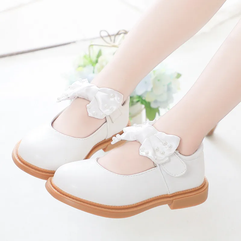 2021 Autumn New Girls Shoes Kids Black School Leather Shoes For Student Princess Dress Shoes White Black Brown 3 4 5 6 7 8 9-13T