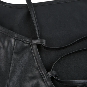 Women Sexy Suspender Mid-length Bodycon Dress Fashion Solid Color Leather Bandage Backless Skinny Split Dress For Female Mujer 5