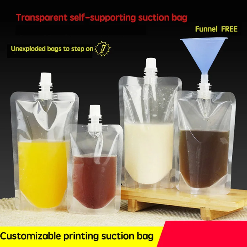 50PCS Clear Standing Up Poly Drink Packaging Spout Bag Doypack Drink Liquid Pouches for Beverage Milk Fruit Juice Package Bags