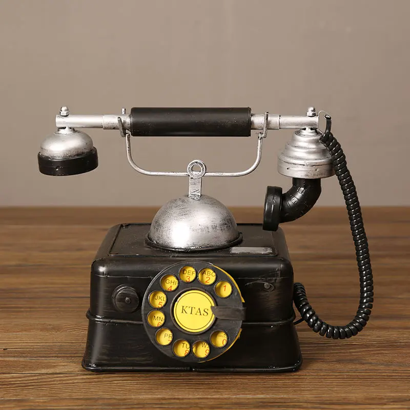 Teléfono Vintage europeo antiguo Retro con Dial giratorio, hecho a mano de hierro antiguo modelo de teléfono, adornos de teléfono para decoración