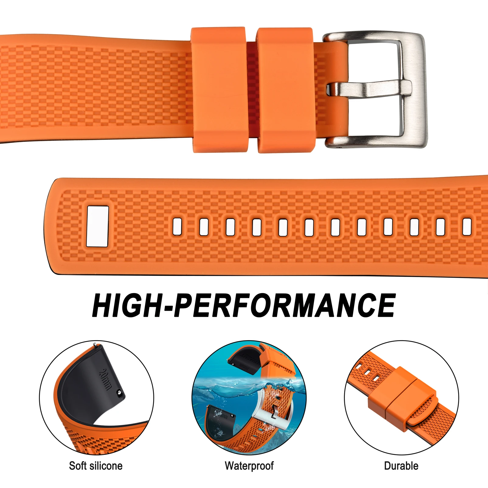 Hemsut  Silicone Smart Watch Bands, 18mm 20mm 22mm Quick Release Rubber Watch Strap for Man Women Soft Replacement