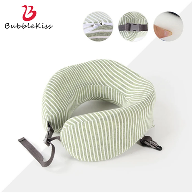 

Bubble Kiss U-Shape Memory Foam Travel Pillow Stripe Foldable Neck Pillow for Airplane Soft Slow Rebound Neck Support Cushion