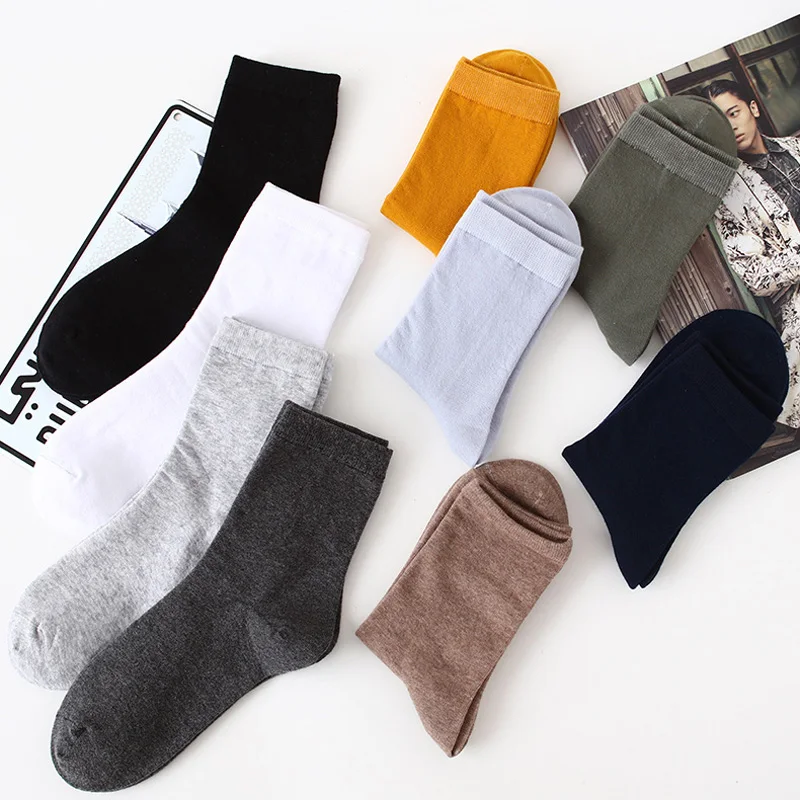 2020 New Spring Summer Men Socks Antibacterial Deodorant Tube Socks Cotton Socks Solid Color Breathble Sports Men's Socks