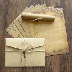 Retro Vintage Kraft Envelope Letter Pad Set Old Europe Style Love Letter Invitation Envelopes Writing Paper with Rope
