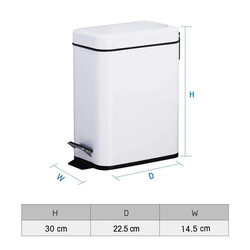 5L/1.33 Gallon Stainless Steel Trash Can with Silence Lid Rectangular Small Trash Can Garbage Storage Bins for Kitchen Bathroom