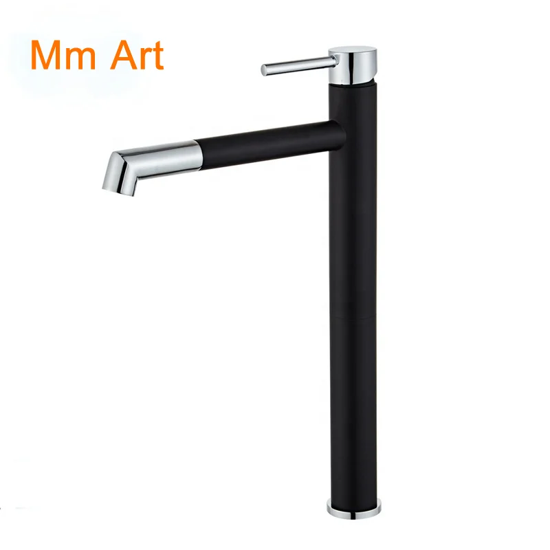 Factory Sale Economic Matte Black and Chrome Bathroom Sink Faucet Deck Mount Single-handle Basin Cold Hot Water Mixer Tap XR1348