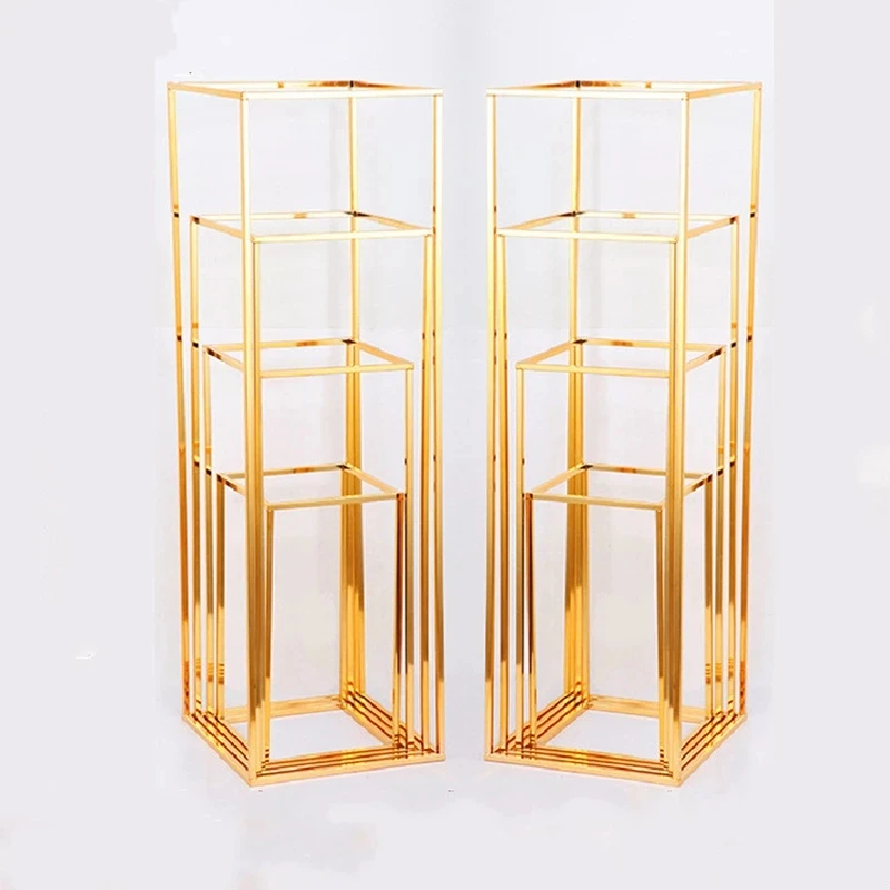 

Electroplated Gold Wrought Iron Rectangular Frame, Wedding Party Supplies, Road Lead, Artificial Flowers Backdrop Stand, 4Pcs