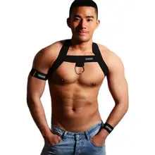 Men’s Leather Bondage Harness with Metal Rings #3