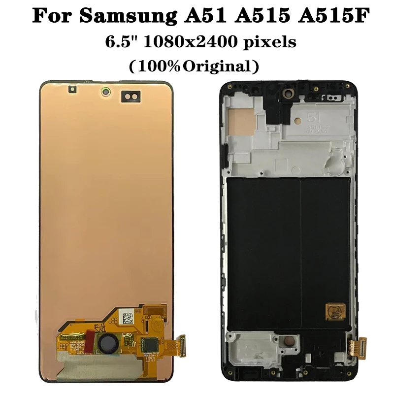 Super AMOLED For Samsung  A51 LCD A515 A515F A515F/DS Touch Screen with frame Digitizer Assembly With fingerprints