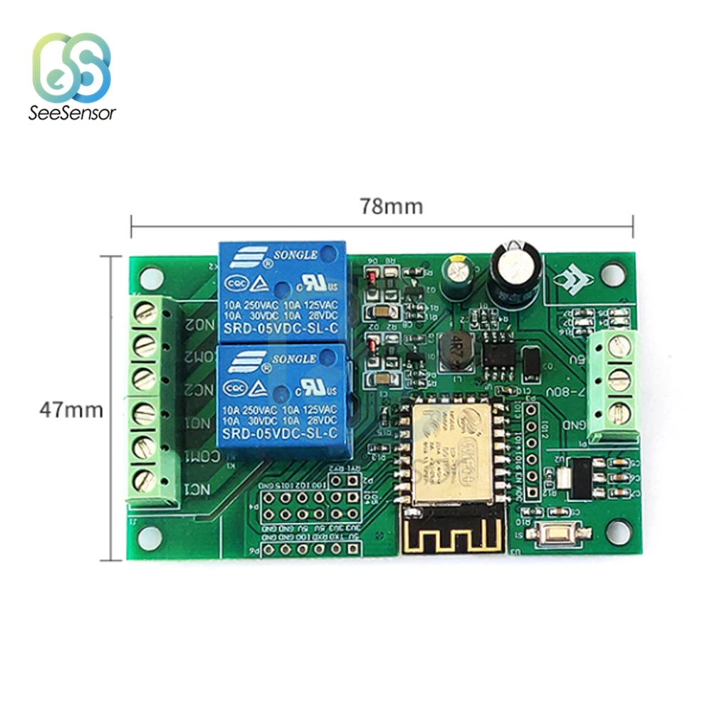 ESP8266 Wifi Wireless Switch Module 2CH DC5V Relays with ESP-12F ESP12F Module for Smart Home Phone APP Controller