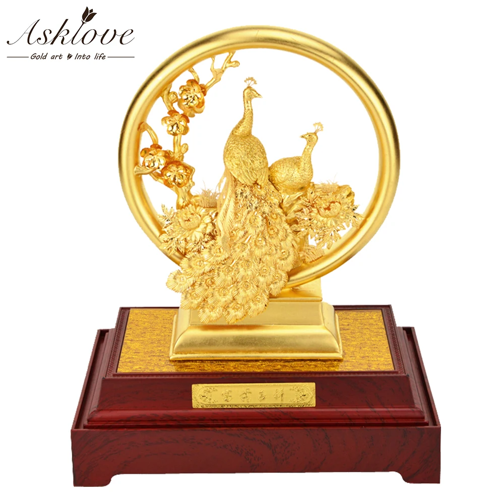 Imagem -02 - Ouro Phoenix Figurinhas Ornamentos 24k Folha de Ouro Decoração do Casamento Luxo Pavão Desktop Ornamento Artesanato Casa Decoração Presentes Casamento 3d