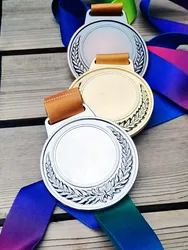 Blank Medals  Ear of wheat medal  with Color ribbon  65mm gold  Silver  Copper Color medal print for free on the blank