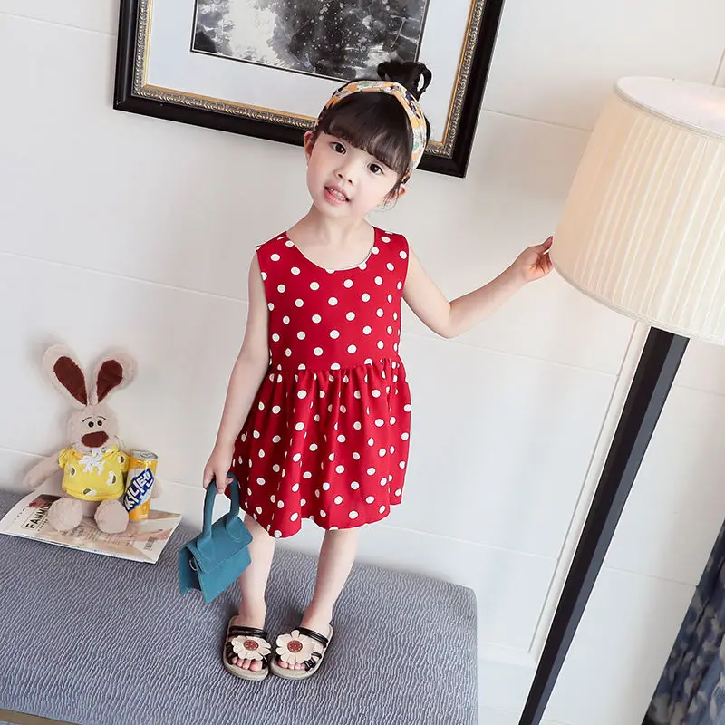 

2020 new girl baby dot summer Kids cotton sleeveless dress children party birthday splice dresses clothing