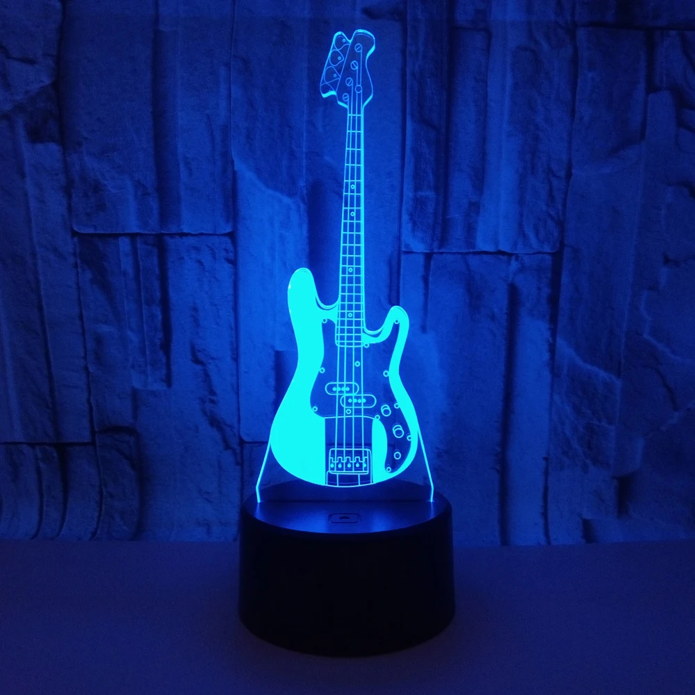 Musical Instrument Guitar Bass 3D Lamp RGB LED Bulb USB Mood Fade Flash Night Light Multicolor Boy Birthday Gift Table Desk Home