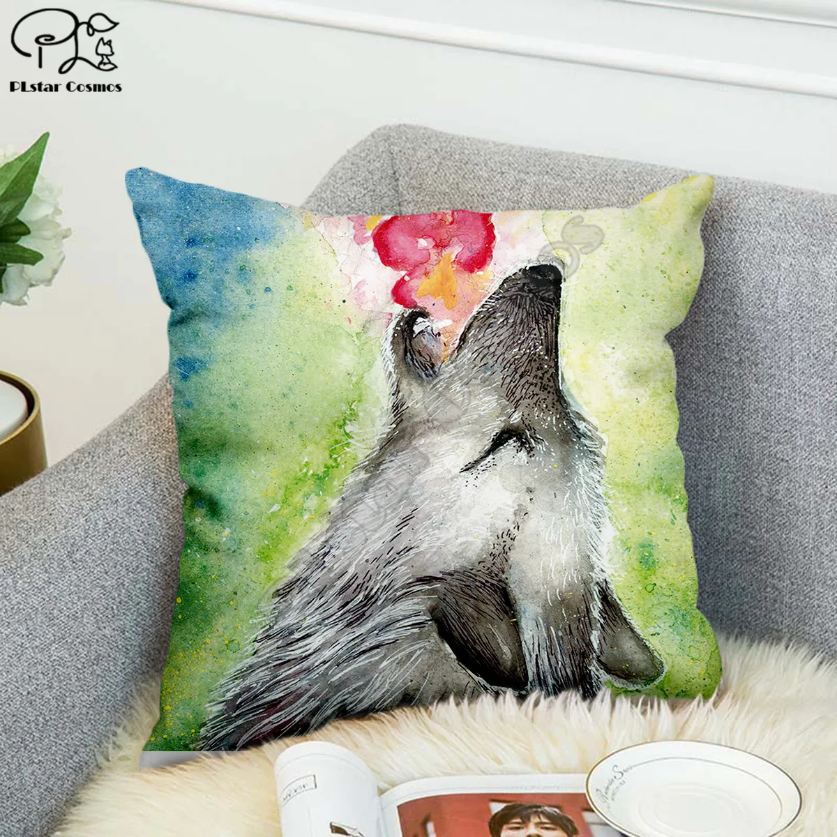 

Funny Animal Wolf 3D printed Pillow Case Polyester Decorative Pillowcases Throw Pillow Cover Double-sided printing style-2