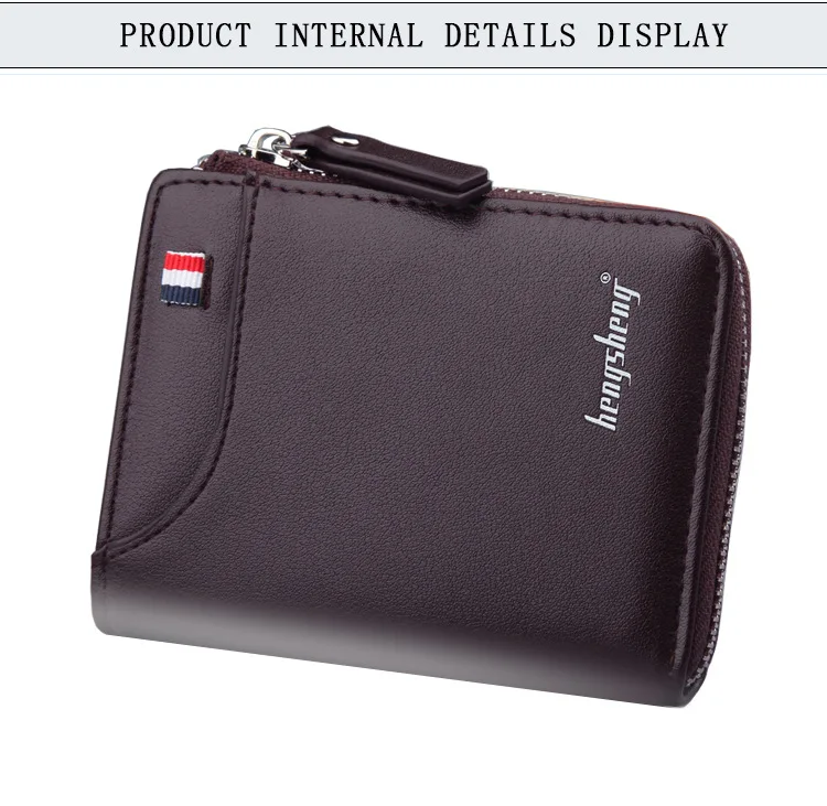 Men's Short PU Leather Wallet with Zipper Coin Pocket description 10