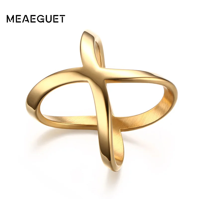 

Fashion 2020 Bijoux Rings for Women Simple Stainless Steel Gold Color X Cross Finger Jewelry