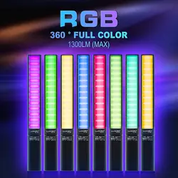 LUXCEO P6 LED RGB Video Light Tube 1300LM 2500K-6500K Rechargeble Battery 10000mAh Full Color Fill Lighting 18W Fill Light Bar