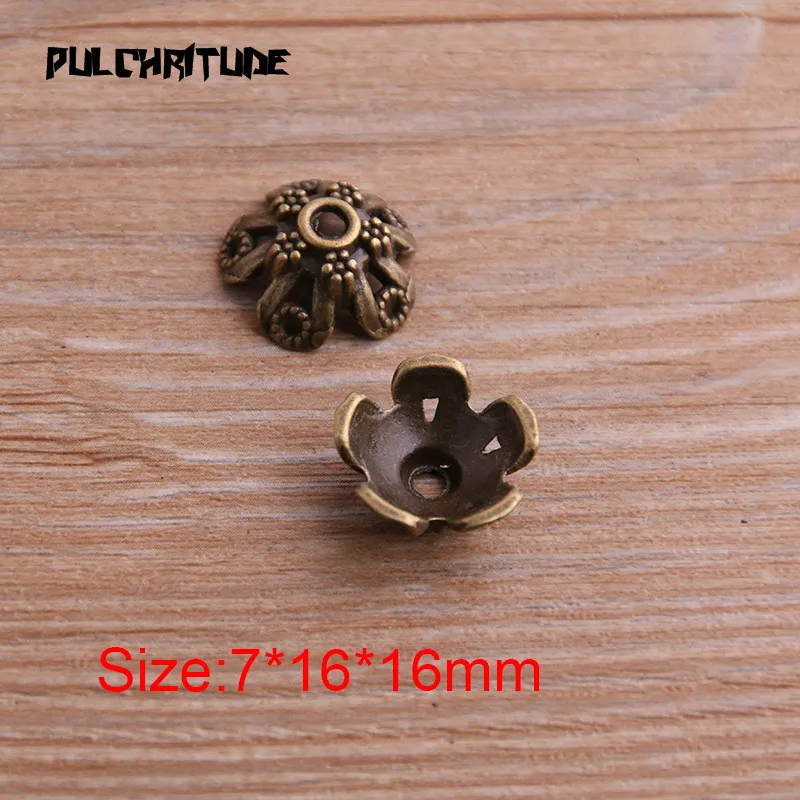 10pcs 7*16*16mm Two Color Retro Bead Caps Charm Hollow Flower Pendants Jewelry Accessories DIY Receptacle Charms
