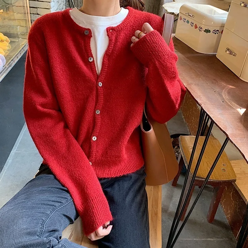 Autumn Korean Fashion Elegant Sweaters 90s Cardigan O Neck Purple Grey y2k Loose Oversize Sweater Women Argyle Cardigans 2023